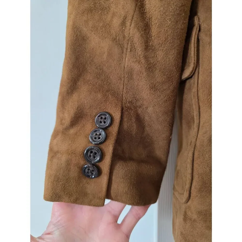 Vintage Polo Ralph Lauren Kids Size 10 Brown Lamb Suede Jacket Made in Italy